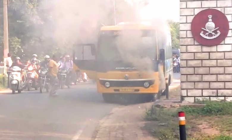 Secunderabad Cantonment school bus smoke, students safe, Hyderabad school bus fire