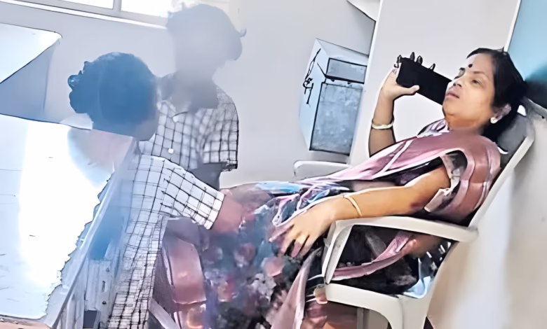 Andhra Pradesh teacher video, Srikakulam viral video, teacher foot massage by students