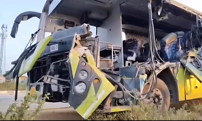 Jangaon accident, Telangana RTC bus crash, sand lorry collision, Telangana road accident