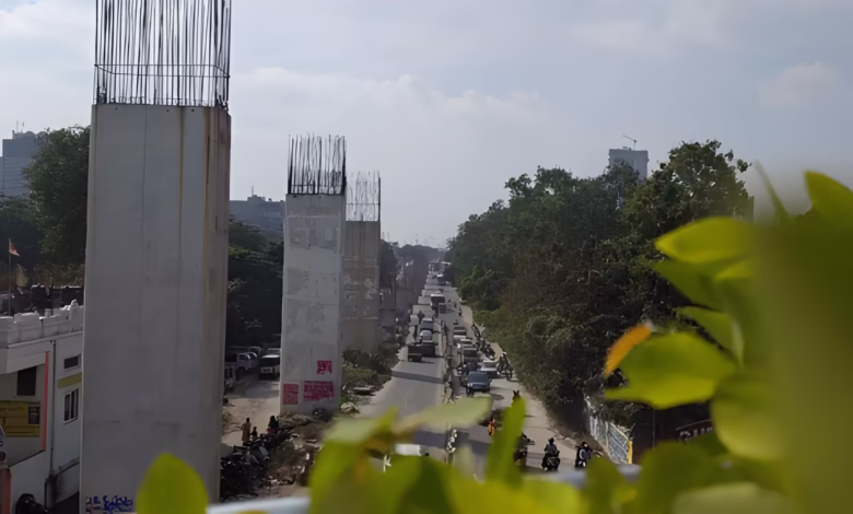 uppal flyover delay, hyderabad infrastructure, uppal narapally flyover, traffic congestion hyderabad