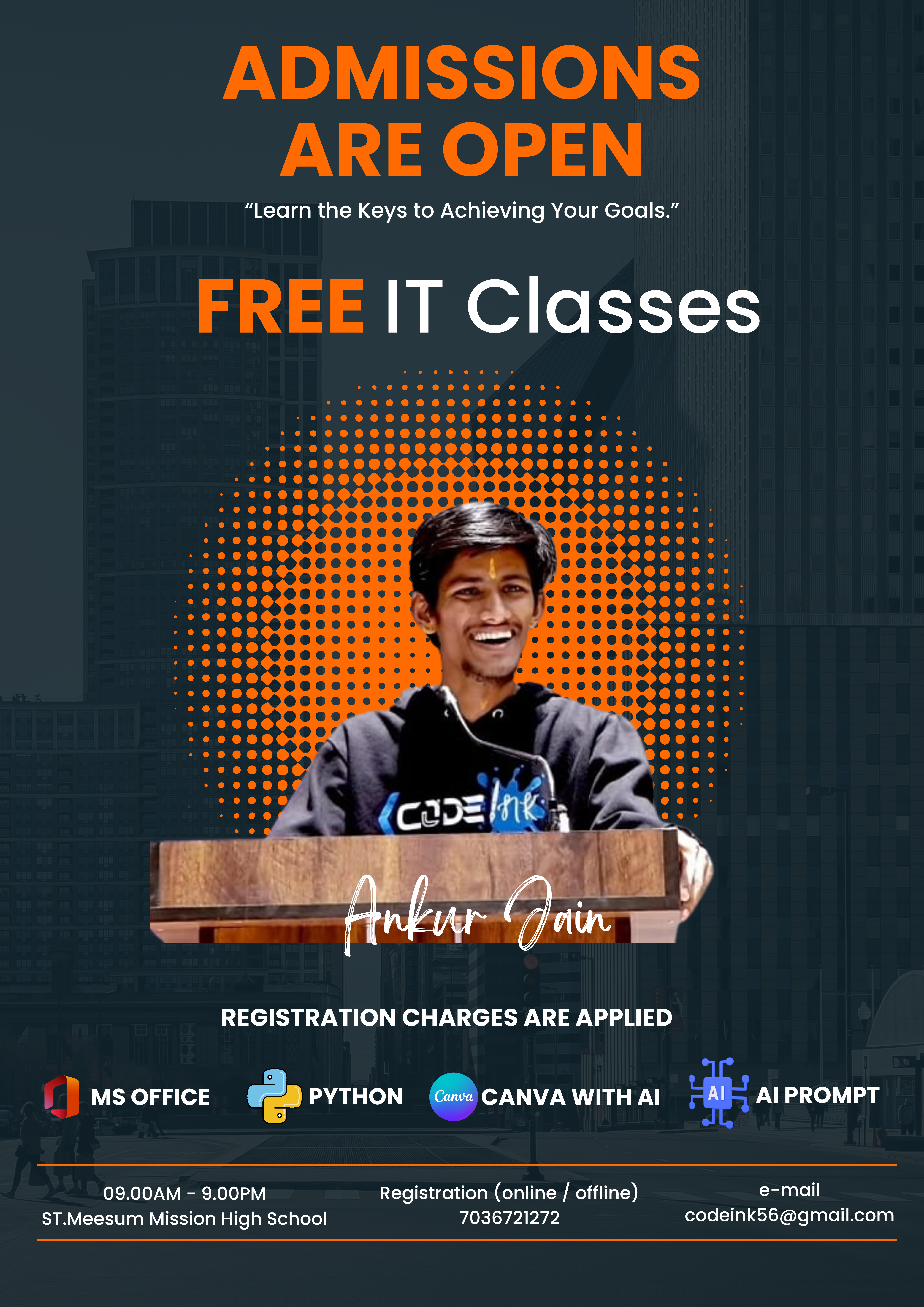 Free IT Classes Hyderabad, CodeInk free courses, MS Office training, Python programming, Canva with AI, Prompt Engineering