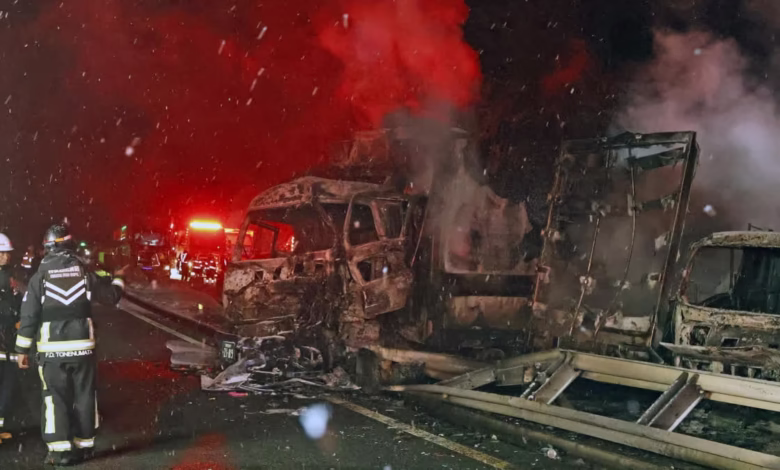 Japan highway crash, Kanetsu Expressway accident, Japan winter pileup