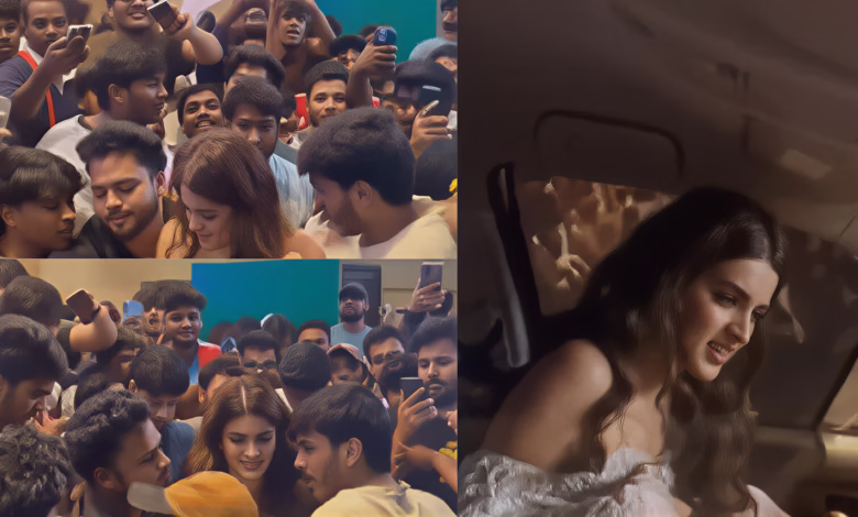 Nidhhi Agerwal mobbed, Raja Saab song launch, Hyderabad event chaos