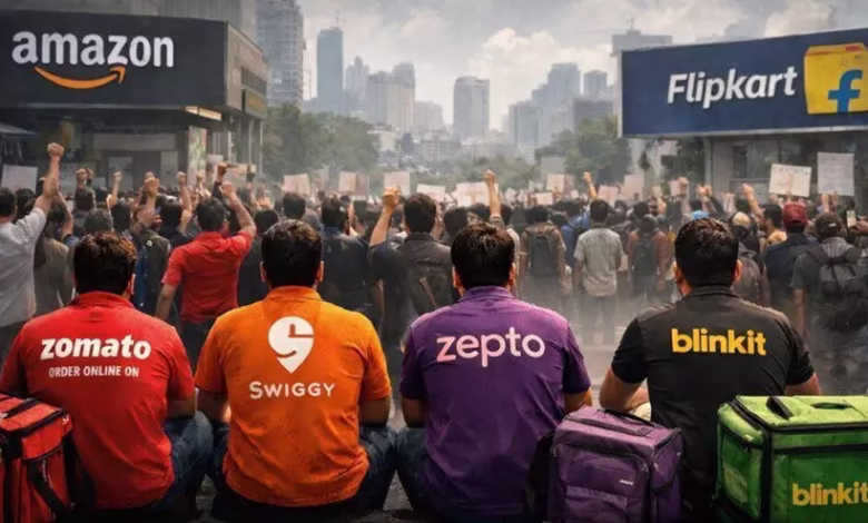 Nationwide gig workers strike India, New Year Eve delivery disruption, gig workers protest India