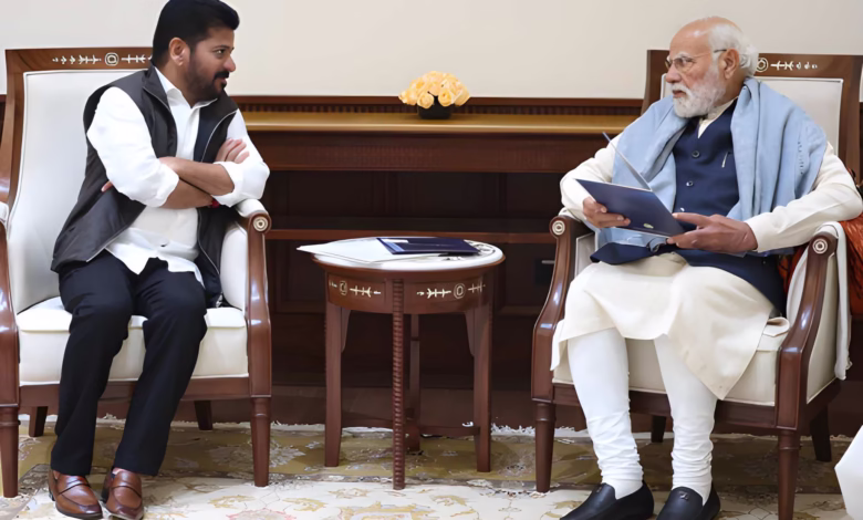 telangana cm revanth reddy meets pm modi, extends invitation for rising global summit