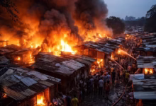 Several shanties were gutted in a major fire that broke out in Kolkata Garden