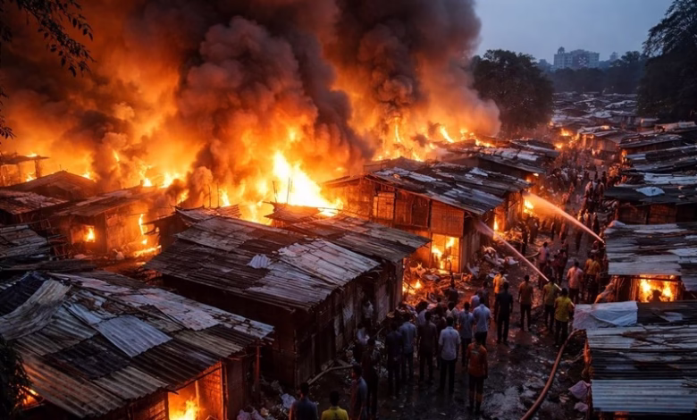 Several shanties were gutted in a major fire that broke out in Kolkata Garden