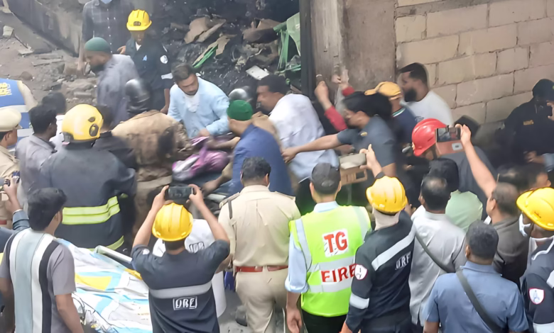 Nampally fire, Hyderabad fire accident, firefighters injured, rescue operation Hyderabad