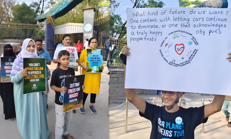 Save trees, not flyovers. Youth protest in favor of KBR Park