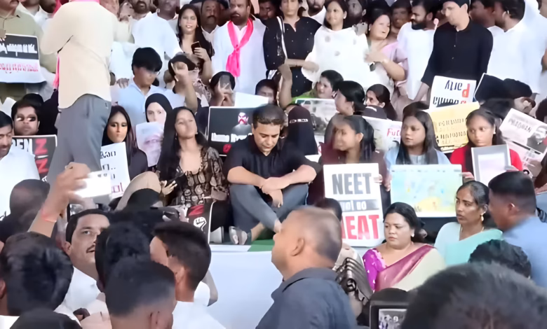 KTR Joins BRSV Protest at Indira Park