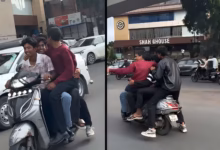 Five people on a scooter, Lakdi Ka Pul, Hyderabad traffic