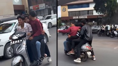 Five people on a scooter, Lakdi Ka Pul, Hyderabad traffic