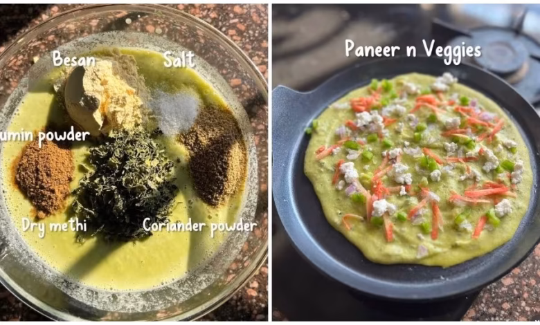 Moong Dal Paneer Cheela, High Protein Breakfast Recipe